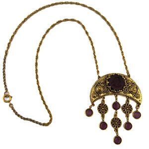 Vintage Goldette Intaglio Crescent Dangle Necklace 1960s